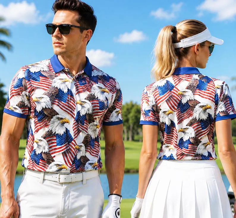 Mens Patriotic Golf Polo Shirt - 3D Printing Eagle recension och pris