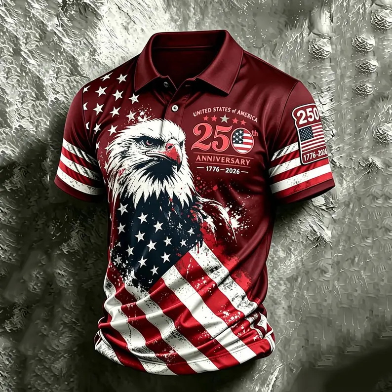Mens Patriotic Golf Polo Shirt - 3D Printing Eagle recension och pris